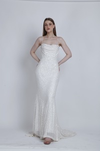 Impresionante Vestido de Noche con Cuentas Hechas a Mano y Estilo Fluido de Longitud Completa para Eventos de Moda Femenina y Looks de Alfombra Roja para Exportación al por Mayor - Product Image 2