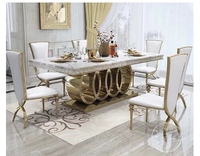 Meubles de salle à manger haut de gamme italiens, ensembles de tables à manger en acier inoxydable, luxe, 6 chaises, ensemble de table à manger moderne en marbre