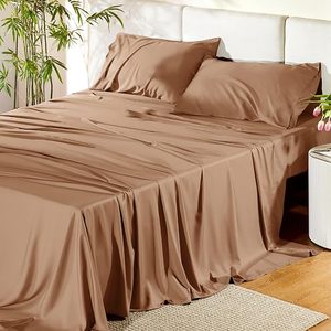 Parure <span class=keywords><strong>de</strong></span> draps Queen moderne en rayonne <span class=keywords><strong>de</strong></span> fibre <span class=keywords><strong>de</strong></span> bambou biologique, rafraîchissante, PureWoven, respirante, douce, <span class=keywords><strong>de</strong></span> <span class=keywords><strong>luxe</strong></span> hôtelier, soyeuse, 300 fils au pouce carré - Product Image 5