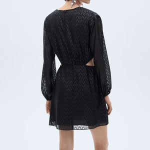 <span class=keywords><strong>Robe</strong></span> courte élégante à col enveloppant, manches bouffantes longues, design <span class=keywords><strong>fluide</strong></span> en tissu enveloppant, style A-line, pour les fêtes - Product Image 2