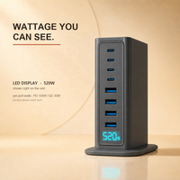Chargeur de bureau GaN 520W, station USB C 8 ports, 4C PD100W + 4A QC30W, écran intelligent, charge rapide pour ordinateur portable, UKCA