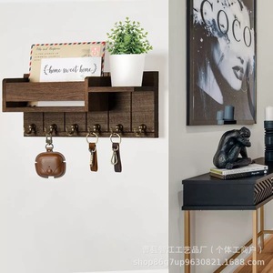 Wooden <b>wall</b>-mounted <b>key</b> <b>holder</b> for bedroom or study, solid wood <b>wall</b>-mounted storage rack for organizing miscellaneous items. - Product Image 2