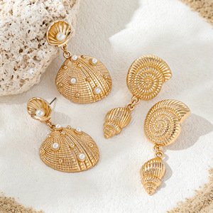 Pendientes de Concha Estilo Bohemio, Chapados en Oro, con Imitación de Perla, Joyería de Moda para Mujer, para Fiestas en la Playa - Product Image 3