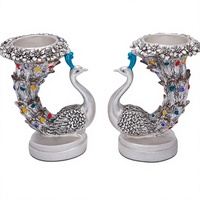 Ensemble de porte-bougies en laiton plaqué argent 999 R.K. INTERNATIONAL motif paon |   Décoration de Noël de luxe faite à la main résistante à la chaleur pour la maison