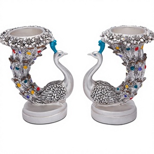 R.K.INTERNATIONAL 999 <b>Silver</b> Plated Brass Peacock Candle Holder Set | Luxury Handmade Heat Resistant Eco-Friendly Tabletop Stand - Product Image 6