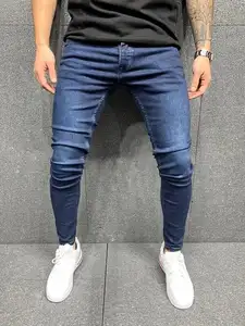 פשוט עיצוב ג 'ינס גברים של מוצק צבע מכנסיים סקיני למתוח שחור אפור מכנסיים אלסטיים Slim נמוך מחיר גברים ג' ינס