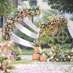 Arco de casamento, decoração de casamento, arco de fundo redondo, dourado, branco, de metal, para decoração de casa, festa