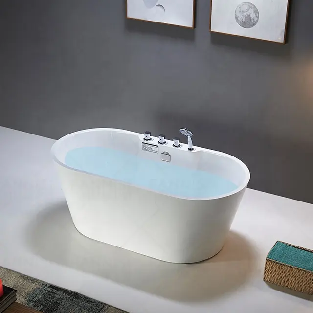 Bañera acrílica con grifo de ducha, bañera independiente de color blanco, precio barato de China