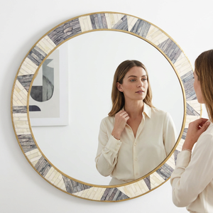 Miroir mural personnalisable avec cadre en os incrusté de luxe, couleur personnalisée, logo, style rustique, écologique, meilleure qualité, fait main - Product Image 1
