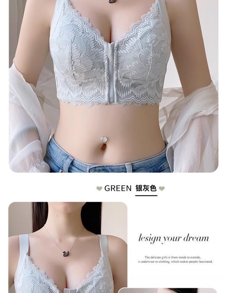 Women's Sexy Sports Bra Lace Suspender Front Button Wire-Free Underwire Adjustable Straps Breathable Seamless Solid Knitted