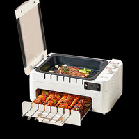 Barbecue Grill Électrique Automatique Sans Fumée Multifonction 3-en-1 Moderne pour Table, avec Friteuse et Rôtissoire Rotative à 360° pour Brochettes et Kebab