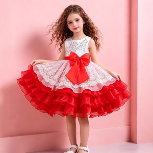 Robe de demoiselle d'honneur pour filles, robe tutu rose en dentelle avec nœud, pour fête de mariage, anniversaire, spectacle - Product Image 2