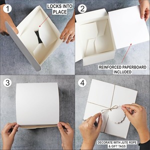 <b>White</b> gift <b>box</b>, thick cardboard <b>box</b> with lid, label and yellow hemp rope, suitable for gift giving and customizable - Product Image 3