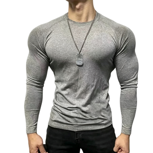 Custom Logo Mens Gym <b>Compression</b> <b>Long</b> <b>Sleeve</b> <b>Shirt</b> Seamless Muscle Fit Workout T <b>Shirt</b> 8019 Wholesale Running Sportswear - Product Image 1