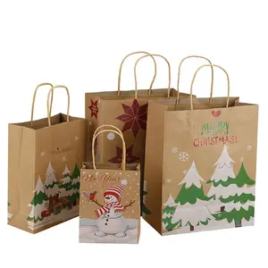 Праздничные подарочные пакеты, Праздничные рождественские подарочные пакеты, украшение для упаковки подарков из крафт-бумаги, коричневый рустикальный бумажный пакет