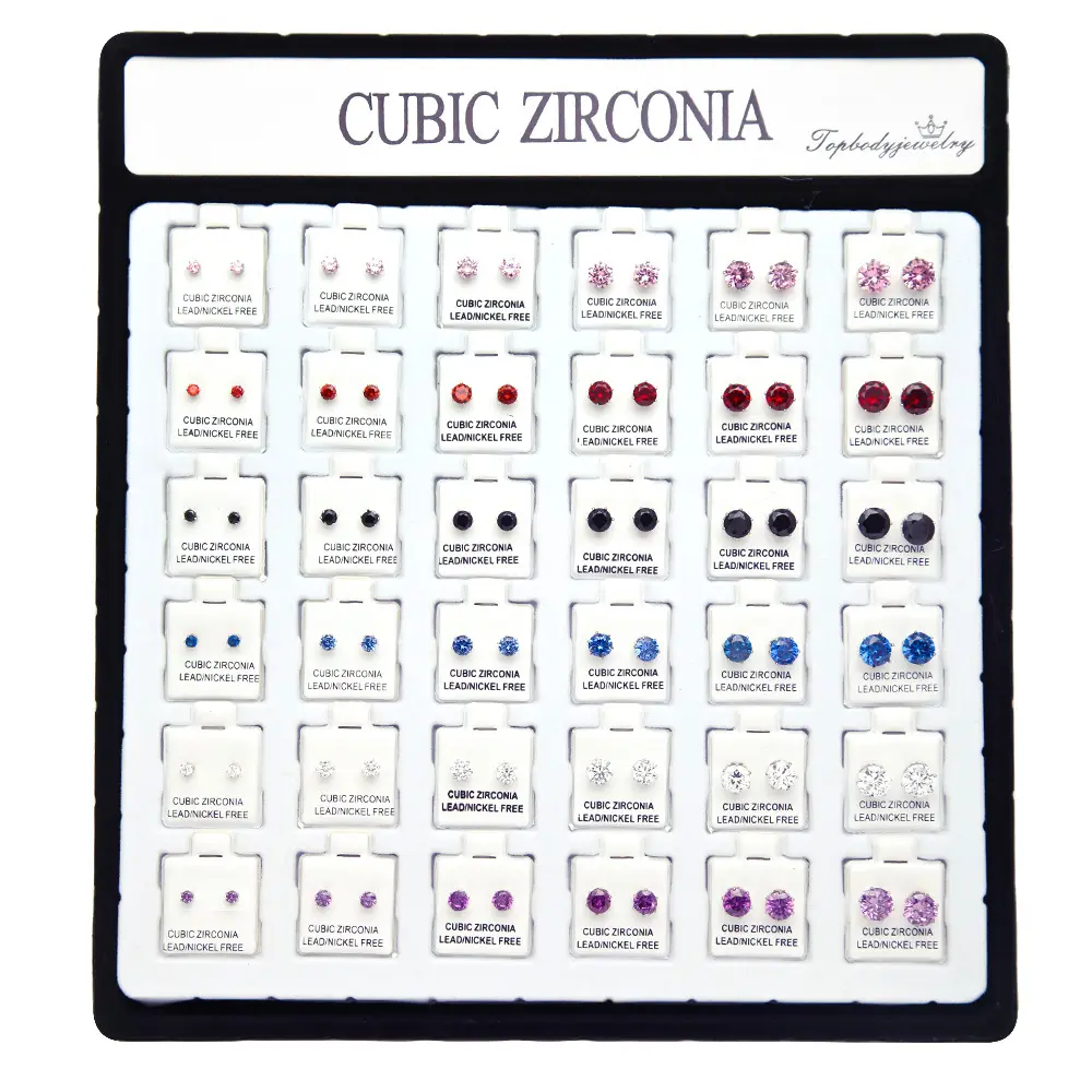 Boucles d'oreilles en diamant de couleur pour femme et homme, Design Simple et tendance, ensemble de griffes en Zircon, 36 paires, vente en gros