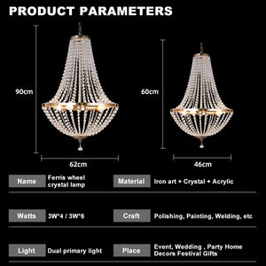 Lustre en cristal de luxe pendentif plafonniers acrylique source de lumière LED décorations de pièce maîtresse de salle d'événements de fête de mariage - Product Image 3