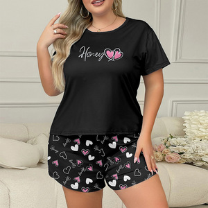 2026 nouveau KJ été femmes grande taille pyjamas 5XL <span class=keywords><strong>Obese</strong></span> femmes à manches courtes T-shirt grande taille femmes maison porter ensemble en gros - Product Image 6