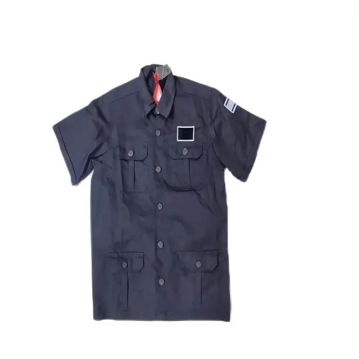 鉄道ガードユニフォームシャツ半袖マルチポケットメンズワークシャツ、旗サイズ小