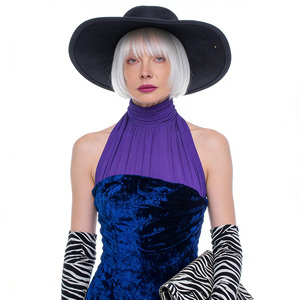 Robe bleue en polyester pour <span class=keywords><strong>femme</strong></span>, style halter, avec bordure zèbre, costume rétro années 70 pour spectacle sur scène, fête d'Halloween, costumes East Costumes - Product Image 6
