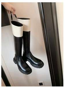 עיצוב אופנה עור cowhide עור נשים ארוכות עם עקב עבה וצבע הבלעדית חסום רזה בסגנון אביר נשים מגפיים - Product Image 3