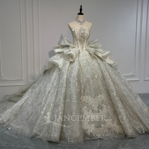 XS297 Stunning Boat Neck Ruffle Glitter Embroidery Lace Wedding Dresses With Corset - Product Image 2