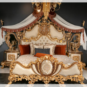 Wholesale Of China Furniture Royal King King Size <strong>Bed</strong> Solid Wood Carving Gold Decoration Romantic Bedroom Furniture Set - Product Image 3