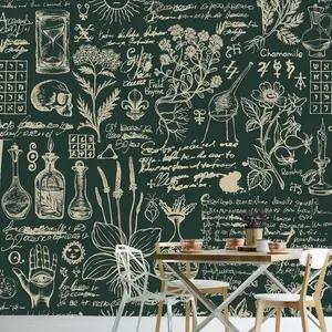 Papel tapiz con tema de hierbas y medicina verde y beige, mural de estilo retro para decoración de dormitorio y sala de estar - Product Image 1