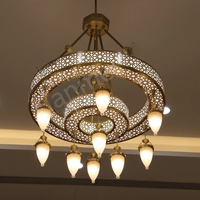 Projet grand anneau pendentif lumières islamique mosquée lustre personnalisé luxe or noir lustre Masjid