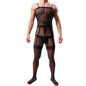 Men <b>Fishnet</b> Bodysuit Black Spandex Nylon Mid Rise Sexy Underwear Full Body Covering - Product Image 1