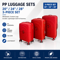 Ensembles de bagages personnalisés en PP rigide, rouge, à coque côtelée, assortiment de couleurs, rangement imbriqué, pour le voyage et la vente au détail