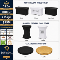Housse de table rectangulaire extensible en spandex noir à dos ouvert pour banquets et événements de restauration