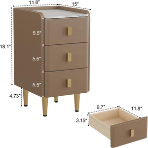 Modern Small Side <strong>Table</strong> with <strong>Marble</strong> Top, Slim <strong>Bedside</strong> Cabinet for Bedroom Living Room - Product Image 2