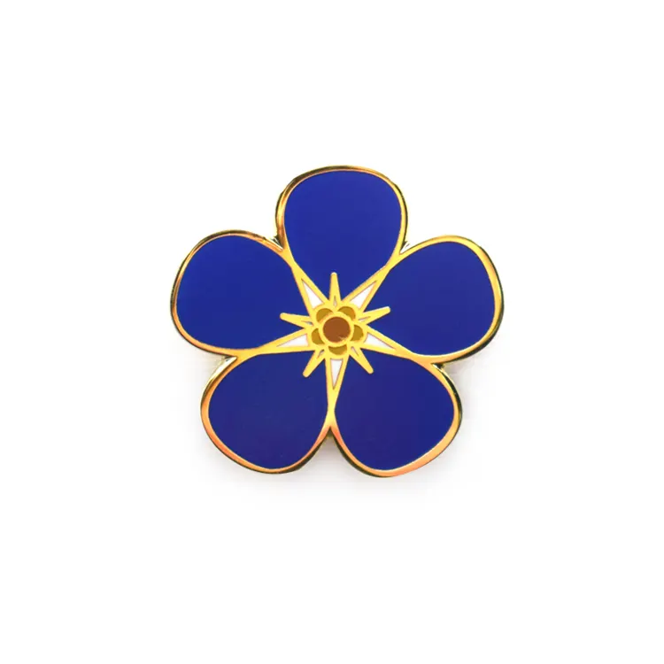 Hard Enamel Blue Flower Masonic Pins Wholesale Gold Plated Small Size Metal Pins