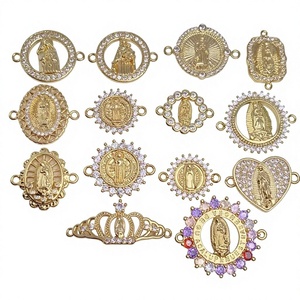 Conector <span class=keywords><strong>de</strong></span> Lujo Chapado en Oro <span class=keywords><strong>de</strong></span> 18K <span class=keywords><strong>de</strong></span> Nuestra Señora <span class=keywords><strong>de</strong></span> Guadalupe con Micro Pavé <span class=keywords><strong>de</strong></span> Circonitas para Fabricación <span class=keywords><strong>de</strong></span> Joyería Religiosa y Pulseras DIY - Product Image 2