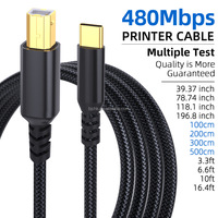 Cable USB de Nailon de 480 Mbps y 5 m/3 m/2 m/1 m para Impresoras, Computadoras, Cámaras y Auriculares con Carga Rápida de 5 A y Conductor de Cobre Puro