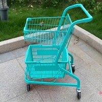 Chariot de courses double couche de style japonais, portable, rouge, avec porte-boissons KTV et structure plateforme robuste