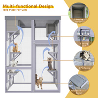 Enclos en bois pour chat, grand format, avec toit et plateformes résistants aux intempéries, pour patio
