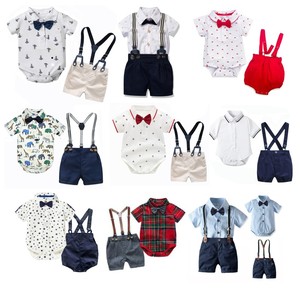 Ensembles de vêtements pour bébé garçon, vêtements pour nouveau-né, hauts à manches courtes + salopette, 2 pièces, tenues d'été pour bébé - Product Image 2