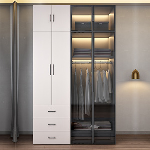 Armario Ropero Moderno Extensible y Convertible para Dormitorio con Puertas de Madera y Vidrio, Tamaño y Color Personalizables - Product Image 2