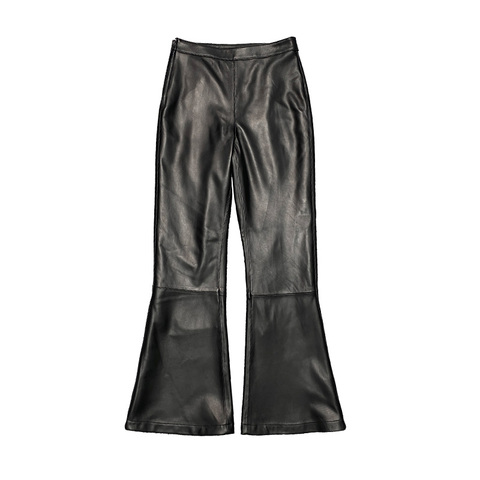 3641 Custom Leather Flare Pants High Waist Casual Genuine Sheepskin Women's Black Leather Pants