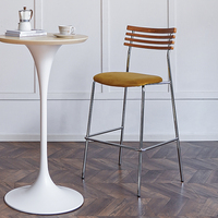 Tabouret de bar en bois courbé de style nordique, siège rembourré, pieds en acier, chaise de comptoir pour la maison, la cuisine, le café, le pub, tabouret de bar vintage