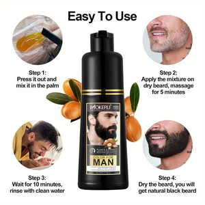 MOKERU Shampoo Colorante per <span class=keywords><strong>Capelli</strong></span> a Base Vegetale per <span class=keywords><strong>Uomo</strong></span>, Tinta Nera Naturale Permanente in 5 Minuti con Olio di Argan Biologico, per Barba e <span class=keywords><strong>Capelli</strong></span>, 200ml - Product Image 1