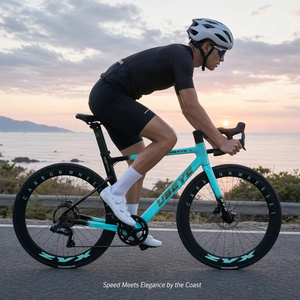Xe đạp đường trường khí động học toàn carbon Gradient Tiffany Blue 12 tốc độ, tay lái tích hợp, bánh xe carbon sâu, xe đua - Product Image 2