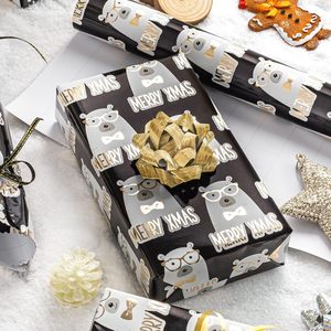 MAYPLUSS Metallic Christmas Gift <b>Wrap</b> Paper 17 Inch X 33 Feet Gold Bear Black Background - Product Image 5
