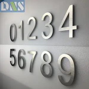 Logo specchio spazzolato 3d in acciaio inox argento segno metallo lettere e numeri