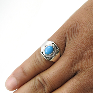 แหวน925ทำมือสุดหรูดีไซน์คลาสสิกแหวนเงินสเตอร์ลิงประดับหินเทอร์ควอยซ์แหวนชั้นดีดีไซน์หรูหราขายส่ง - Product Image 4