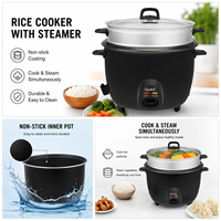 Cuisinière à riz électrique portable de forme tambour, avec revêtement antiadhésif automatique en acier inoxydable, capacité 0,6L/1,0L/1,5L/2,2L, au meilleur prix