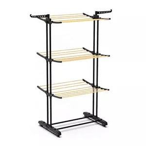 Hot bán 3-Tier movable kim loại quần áo giá đa chức năng có thể gập lại thường vụ máy sấy quần áo cho giặt trong nhà ngoài trời