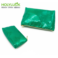 Pochette de voyage portable en sequins brillants de couleur verte tendance, pour organiser les cosmétiques, sac à maquillage